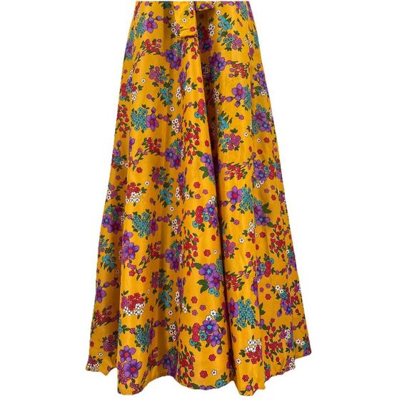 Vtg 60s 70s Yellow Floral Print Maxi Dress Cottage Boho Retro Groovy Handmade - Picture 4 of 16
